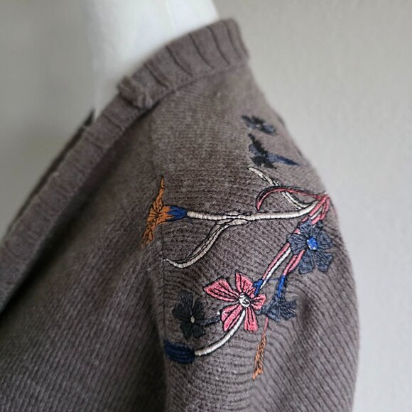 MARCIANO Sweater Cardigan Embroidered Bird Floral Long Sleeve Tie Belt Size M L - Picture 7 of 8